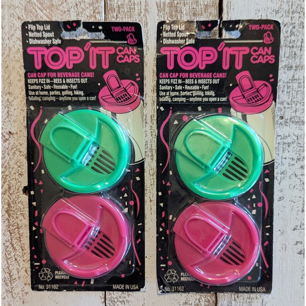 Retro Capital Ideas TOP 'IT CAN CAPS 12 oz  Pink/Green Reusable Flip Top 31162